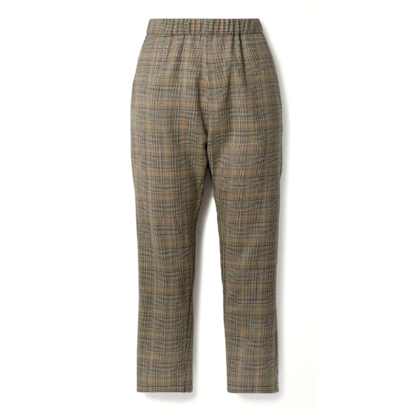 Nili Lotan 4 Elastic Waist Plaid Wool Delancy Dress Pants Cropped Gray Tan - Picture 13 of 16